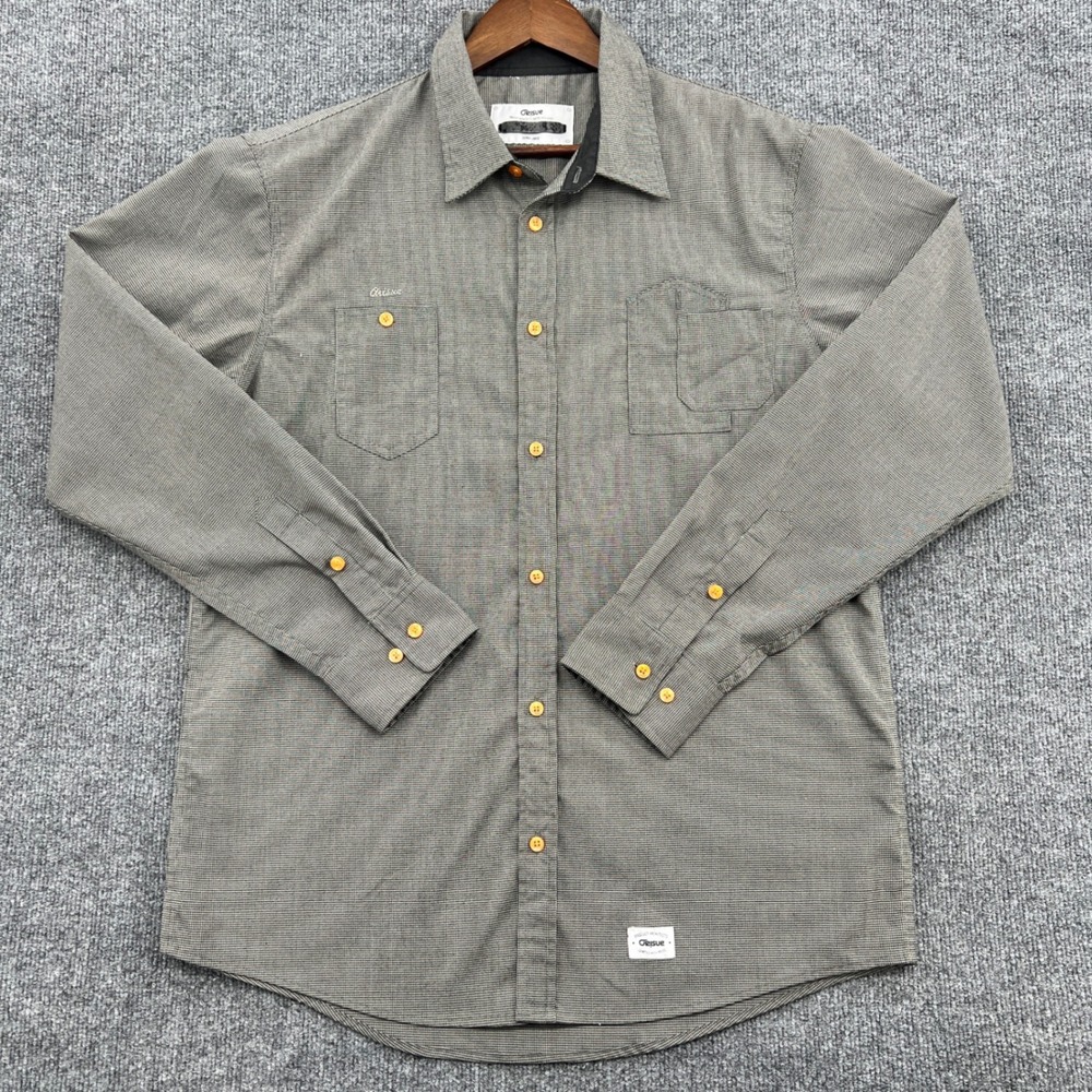 Orisue Button Down Shirt‎ Mens XL Gray Houndstooth Long Sleeve Street Retro Work